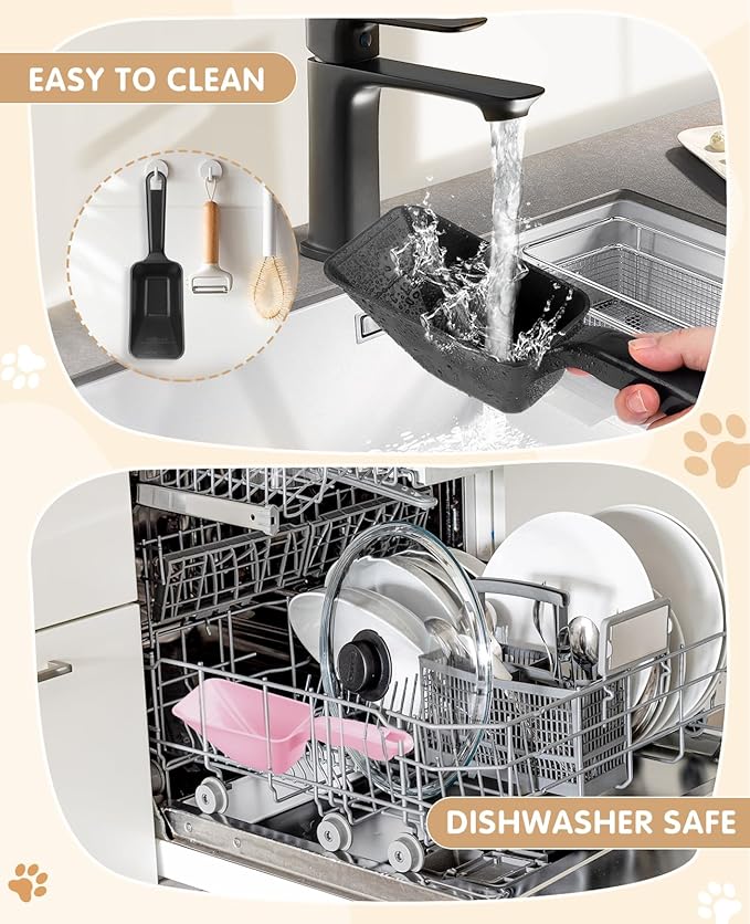 2-Pack Dog Food Scoop 1 Cup, Plastic Pet Food Measuring Scoop With Measuring Lines (1/2 & 1 Cup Markings) for Dogs, Cats, Fish, Bird（Black and Pink)