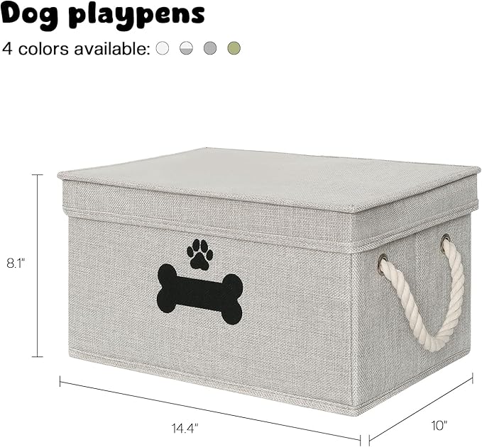 Dog Toy Basket with Lid, Dog Basket for Toys, Dog Toy Box with Cotton Rope Handles, Collapsible Storage Bins for Dog Toys, Dog Storage Organizer, Gray
