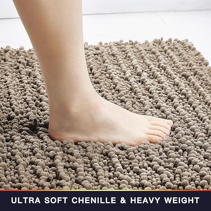 Walensee Bathroom Rug Non Slip Bath Mat (32x20 Inch Taupe) Water Absorbent Super Soft Shaggy Chenille Machine Washable Dry Extra Thick Perfect Absorbant Best Large Plush Carpet for Shower Floor