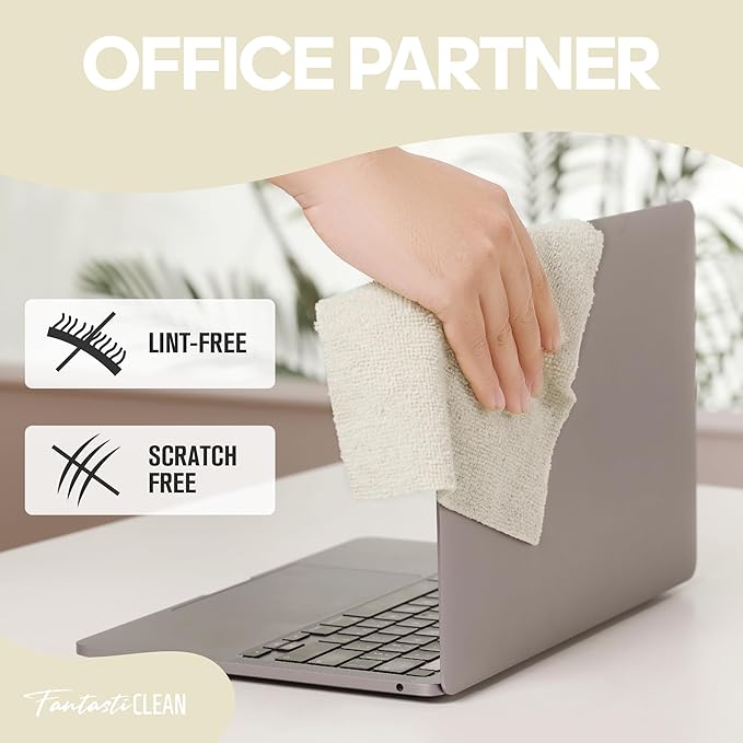 Fantasticlean Microfiber Cleaning Cloth Roll 4 Rolls 240 Pack, Tear Away Paperless Towels, 8" x 8", Reusable Washable Rags, Home Kitchen, Pet, Office, Indoor Outdoor, Compact and Portable (Off-White)