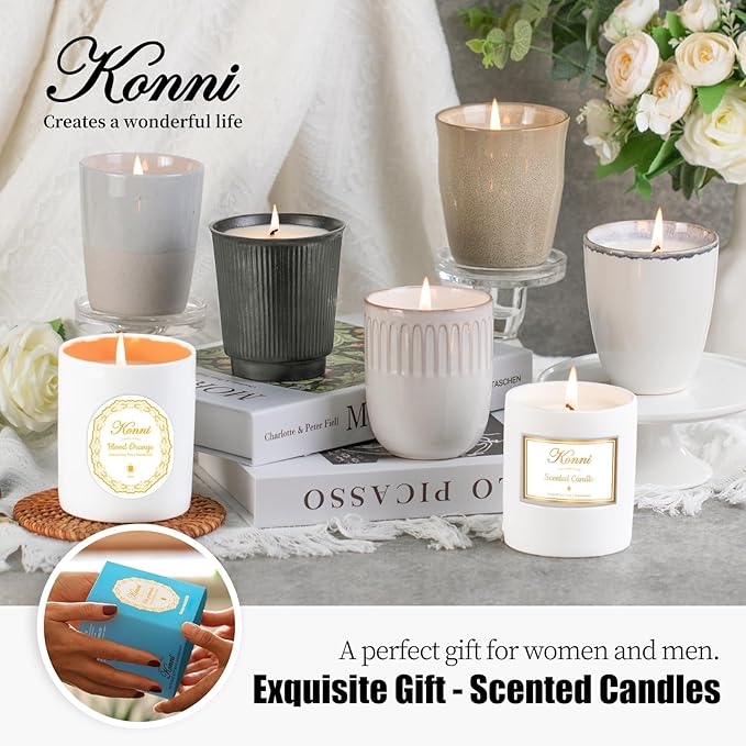 Scented Candle, 11oz Soy Candles, Blood Orange Scented White Candles for Women & Men, Long-Lasting Aromatherapy Jar Candle Wax for Home, Bathroom, Non Toxic Candle Gift (White and Orange Ceramic Cup)