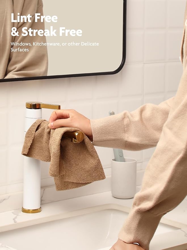 Fantasticlean Microfiber Cleaning Cloth Roll -60 Pack, Tear Away Microfiber Towels, 12" x 12", Reusable, Washable, Scratch Free, Ultra Absorbent Dishcloth for Car, Home Supplies (Beige & Tan)