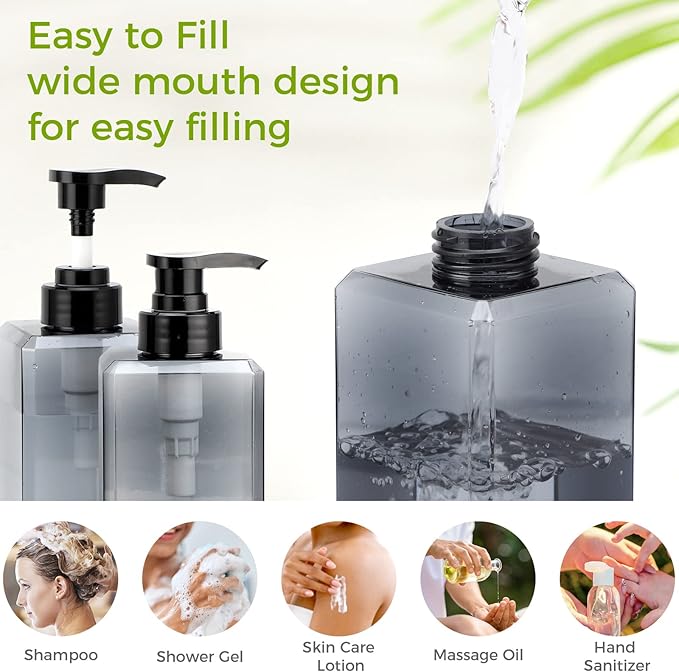 Suream 22oz Empty Plastic Bottles for Shampoo with Lables, 3Packs Bathroom Shower Containers, Refillable & Reusable Lotion Dispenser, Pump Press Bottles for Kitchen, Office, Hotel, Travel, SPA