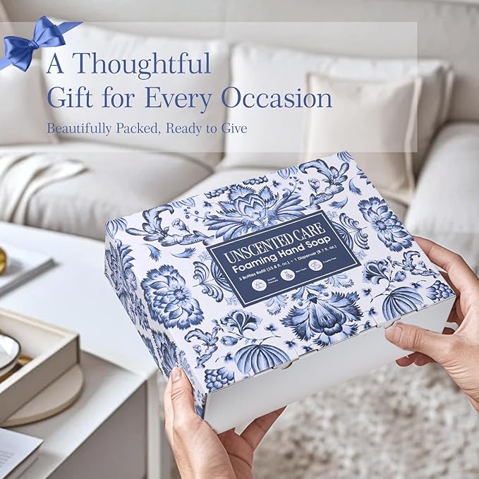 ROMIIE ZOI Foaming Hand Soap Refill Gift Set – Unscented – 3 Pack (1000ML Each) with Dispenser – Pure & Neutral, Gentle & Frangrance Free Formula – Bulk Refill Bottles for Bathroom & Kitchen Use