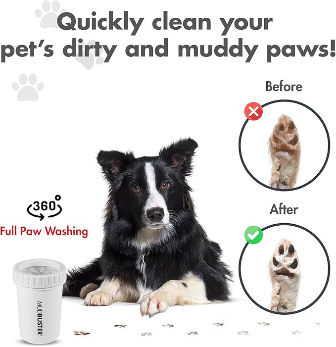 Dexas MudBuster Portable Dog Paw Cleaner, Medium, Bright White Special Edition, Premium Pet Supplies and Accessories