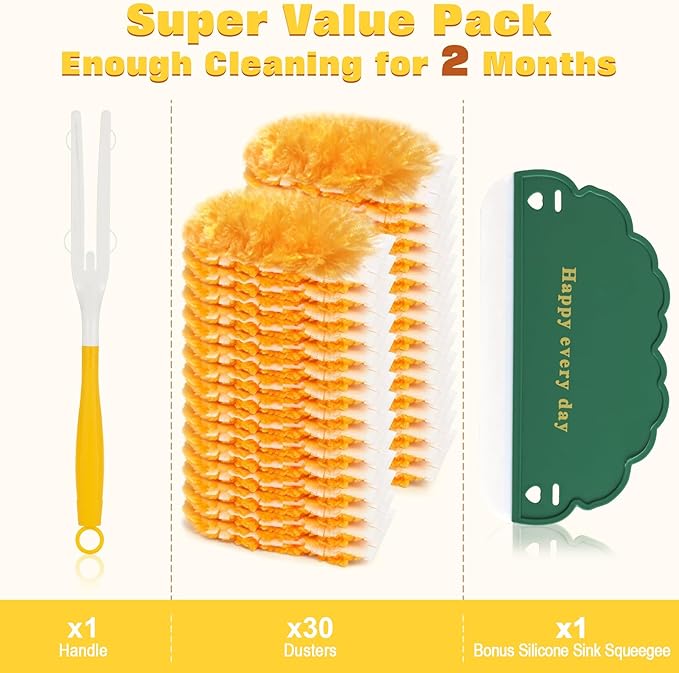 360° Heavy Duty Duster Refills for Swiffer Duster,30 Pack & 1Handle 4X Faster Electrostatic Deep Duster Kit for Cleaning, Pet Hair, Blinds & Car Vents,Lasts 2+ Months, Eco-Friendly & Gift-Ready