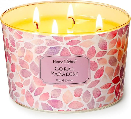 HomeLights Coral Paradise Scented Candles | 18oz Soy Candles Bohemian Natural Textures 4-Wick Large Candle Jars | Ideal Candle Gifts for Events, Home Decor Stress, Relief & Relaxation