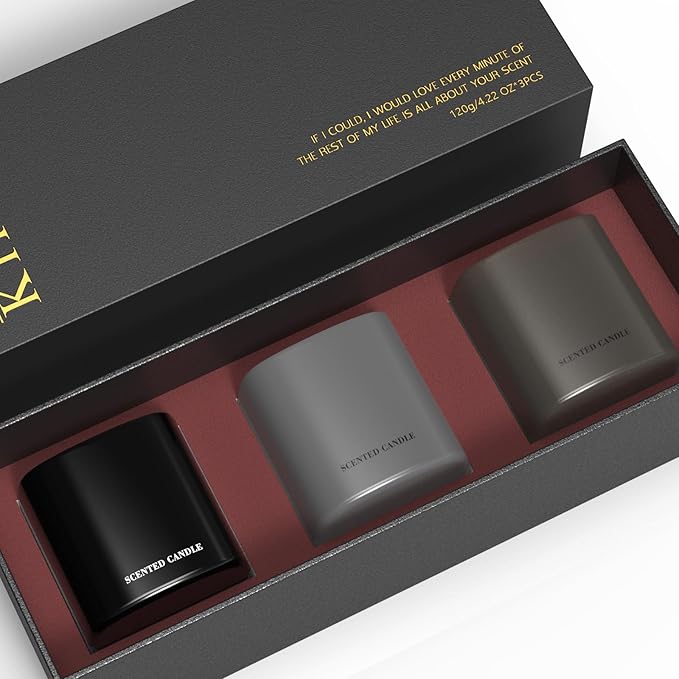 Scented Candles for Men - 3 Pack Vanilla Teakwood Mens Candles Gift Set | Essential Oil Soy Wax Candle | Luxury Masculine Gifts for Him, Husband, Boyfriend