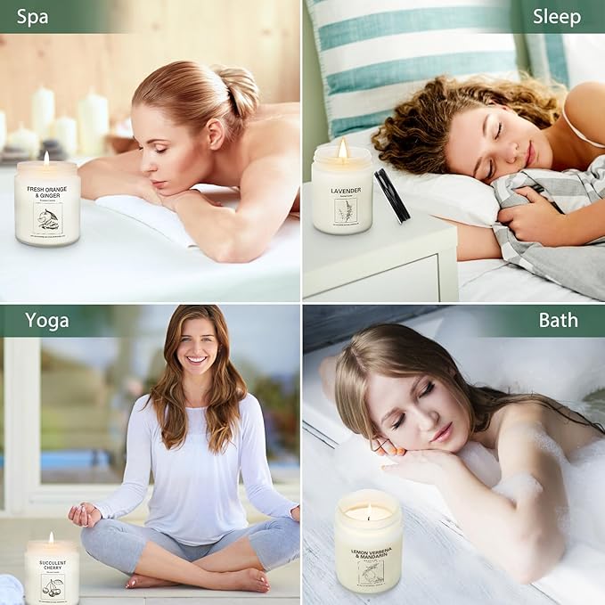 Soy Wax Scented Candle Gift Set, 4 Pack Lavender, Orange & Lemon Scents, Long Lasting Aromatherapy Candles for Home, Relaxing Gifts for Women, Perfect for Holiday, Thanksgiving & Christmas