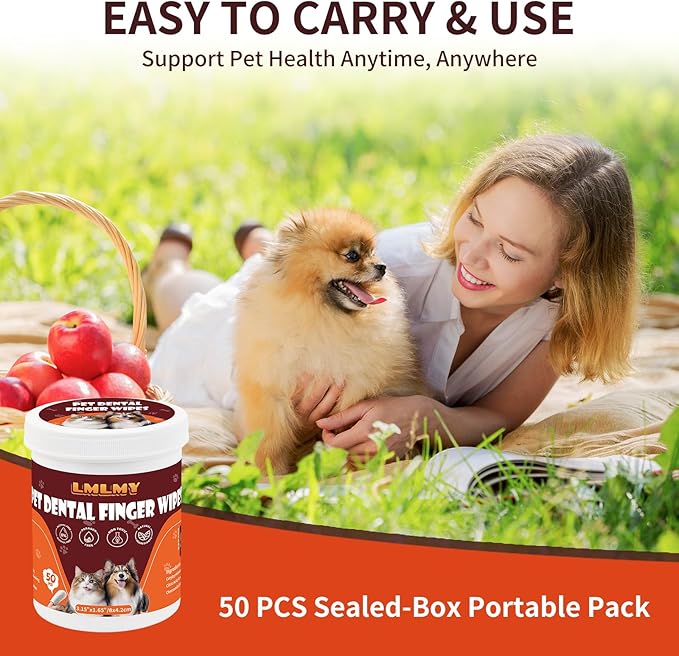 Dog Dental Wipes - Tooth Brushing Kit for Cats & Dogs - Dog Toothbrush Finger Dental Wipes to Remove Plaque & Tartar,Effective Teeth Cleaner (100PCS)