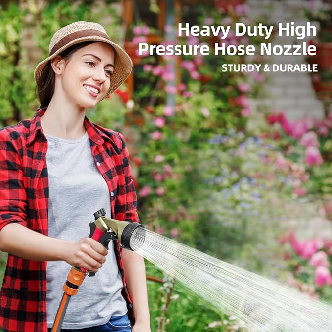 Heavy Duty Garden Hose Sprayer Nozzle, Water Hose Nozzle with 7 Spray Patterns, High Pressure Garden Sprayer with Adjustable Button & Lockable Trigger for Watering Plants & Lawns, Washing Cars, Pets