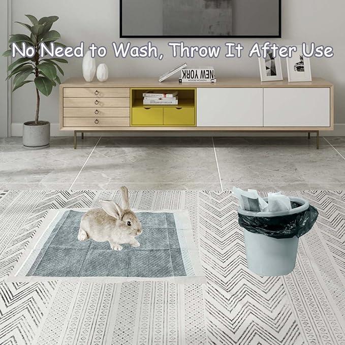 Tfwadmx 50 Pcs Rabbit Pee Pads Guinea Pig Super Absorbent Cage Liners Bunny Disposable Black Carbon Diapers Small Animal Training Accessories with Quick-Dry Surface for Chinchilla Ferret Hamster