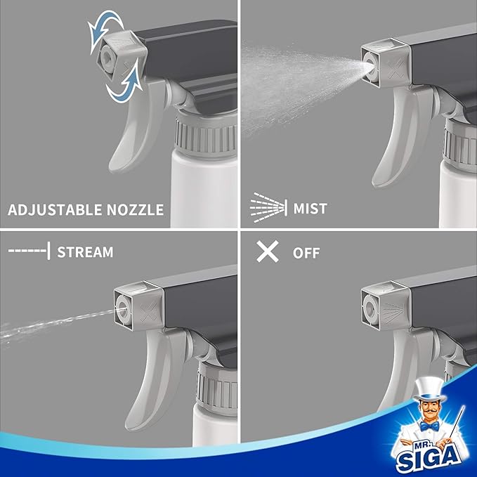 MR.SIGA 16 oz Empty Plastic Spray Bottles for Cleaning Solutions, Heavy Duty Household Reusable Spray Bottles with Measurements and Adjustable Leak Proof Nozzle, 3 Pack