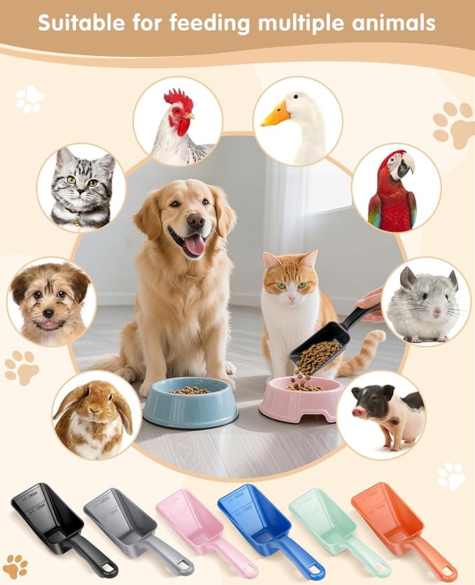 2-Pack Dog Food Scoop 1 Cup, Plastic Pet Food Measuring Scoop With Measuring Lines (1/2 & 1 Cup Markings) for Dogs, Cats, Fish, Bird（Black and Orange)