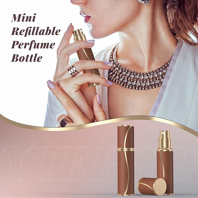 10ml Perfume Travel Refillable Atomizer,Genuine Leather Bottom Filling Perfumes Bottle,Mini Fragrances Dispenser,Portable Cologne Sprayer Pocket Size for Plane Trip Gift 0.34oz (Brown-10ml)