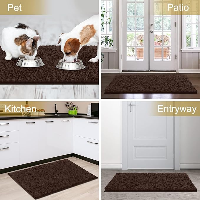 IM HOME Chenille Absorbent Outdoor Doormat 71" x 25", Washable Muddy Door Mats for Dog Non Slip Indoor Doormat Dog Mat for Muddy Paw Front Inside Doormats for Entryway Brown