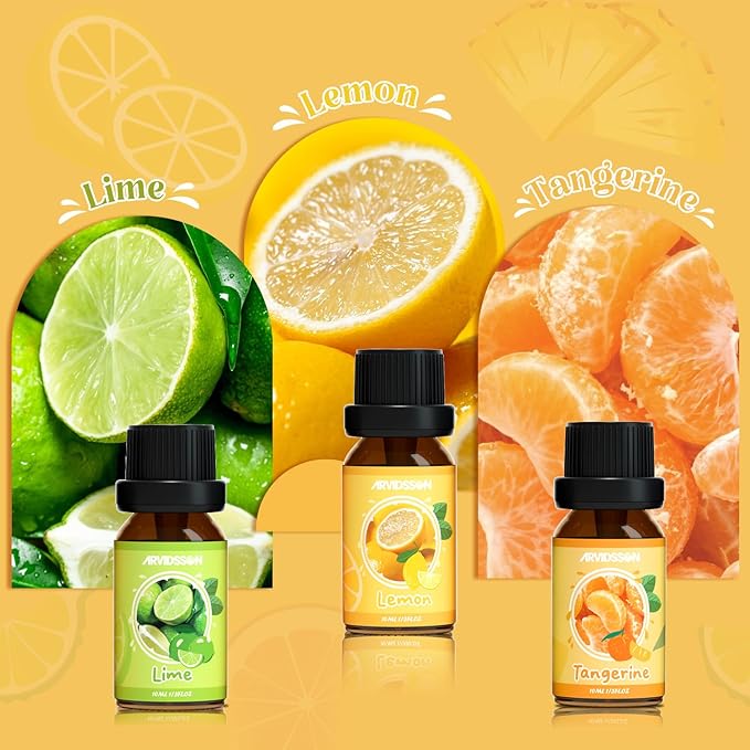 Citrus Essential Oils Set, ARVIDSSON Fresh Fruit Essential Oil for Diffuser, Grapefruit, Bergamot, Sweet Orange, Lemon, Lime, Tangerine, Citrusy Scented Oils Gift for Women