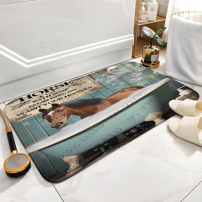 Horse Wash Your Paws Bath Mat,Cute Cartoon Horse Bathroom Rugs with Non Slip Backing,Washable Cover Floor Rug Carpets Floor Mat 16"x24"