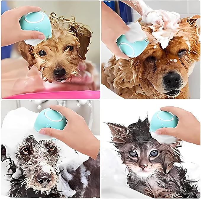3-Pack Dog Bath Brush with Shampoo Dispenser – Silicone Dog Scrubber for Bathing & Grooming, No-Slip Handle, Deep Cleaning & Shedding Tool, Pet Massage Brush for Small & Large Dogs