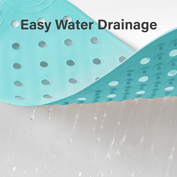 Rubber Bathtub Mat Shower Mat Non-Slip, 31x14 Inch, Bath Tub Floor Mat with Suction Cups and Drainage Holes, Turquoise