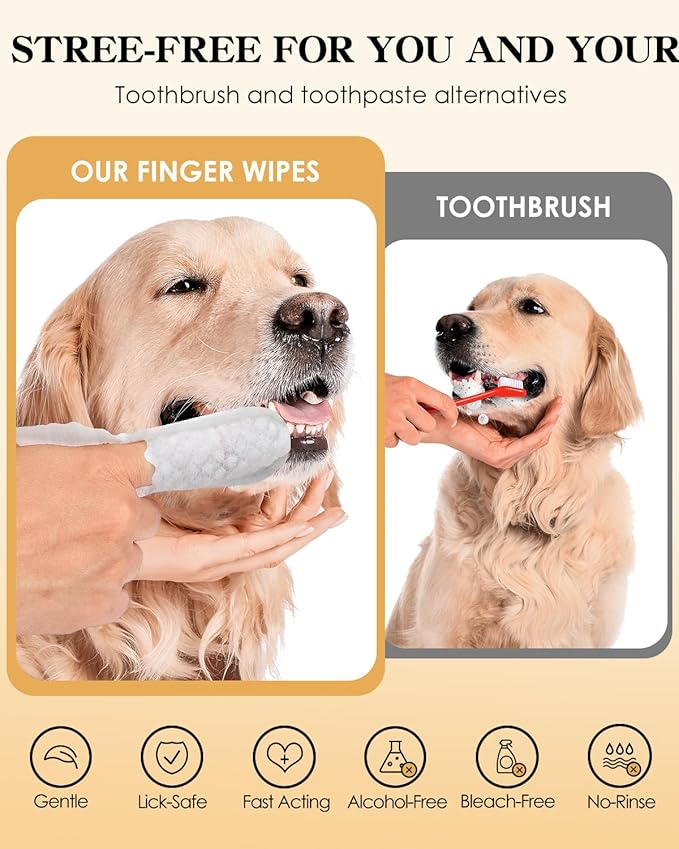Dog & Cat Teeth Cleaning Wipes – Gentle Dog & Cat Dental Finger Wipes & Toothbrush Kit, Soft Cotton Oral Care Pads for Fresh Breath & Healthy Teeth, 50PCS Unscented Toothbrush Wipes