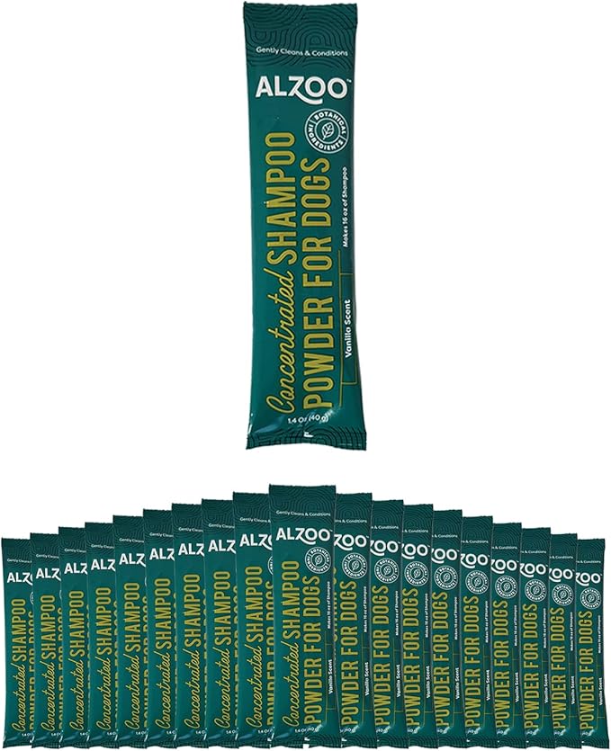 ALZOO Concentrated Shampoo Powder for Dogs, Specially Formulated for Dogs with Sensitive Skin, 100% Plant-Based Active Ingredients, Vanilla Fragrance, Pack of 20