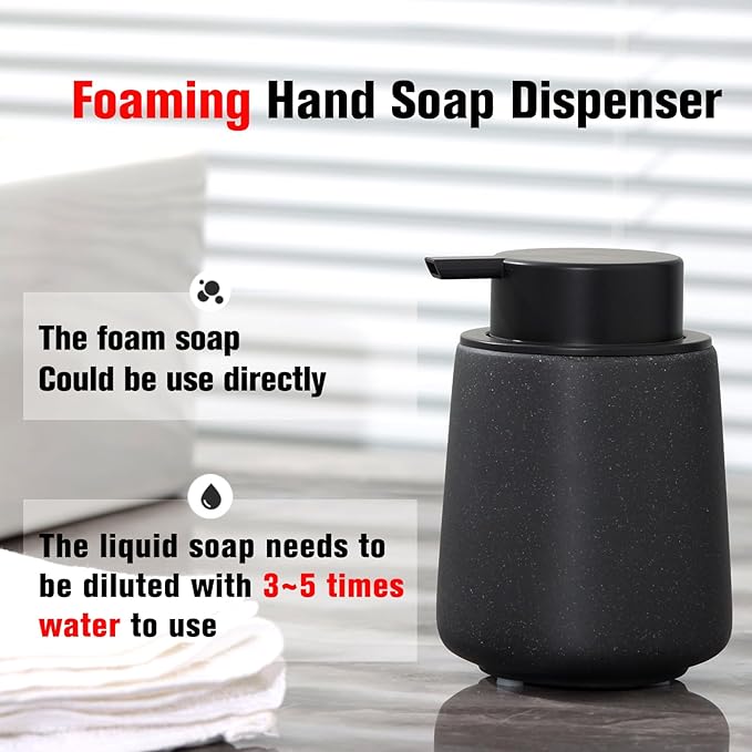 Foaming Soap Dispenser Pump 12OZ, Refillable Foam Hand Dish Soap Dispenser Bottle Jar for Bathroom Kitchen Sink Countertop Home Decor - Black