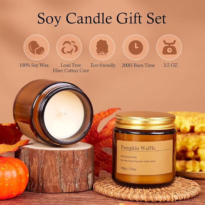 Holiday Candle Gift Set – 8 Pack Vintage Amber Glass Jar Candles,Winter Scents for Home,Christmas Gift for Women, Aromatherapy Soy Wax Candles,Cozy Home Décor,Premium Box