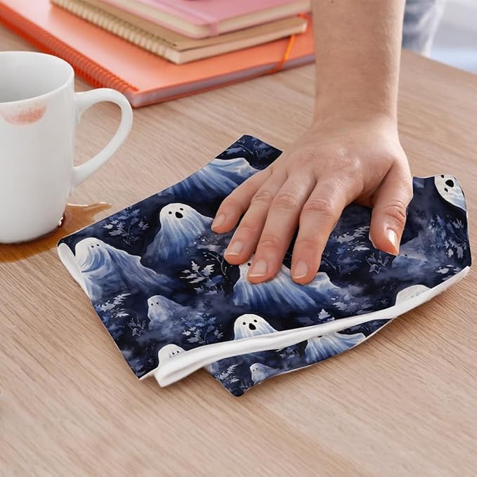 2 Pcs Halloween Spooky Ghost Kitchen Towels, Gothic Pumpkin Decorative Absorbent Microfiber Dish Cloth Tea Towel, Waffle Soft Hand Towels for Farmhouse Home Bathroom, Halloween Decor