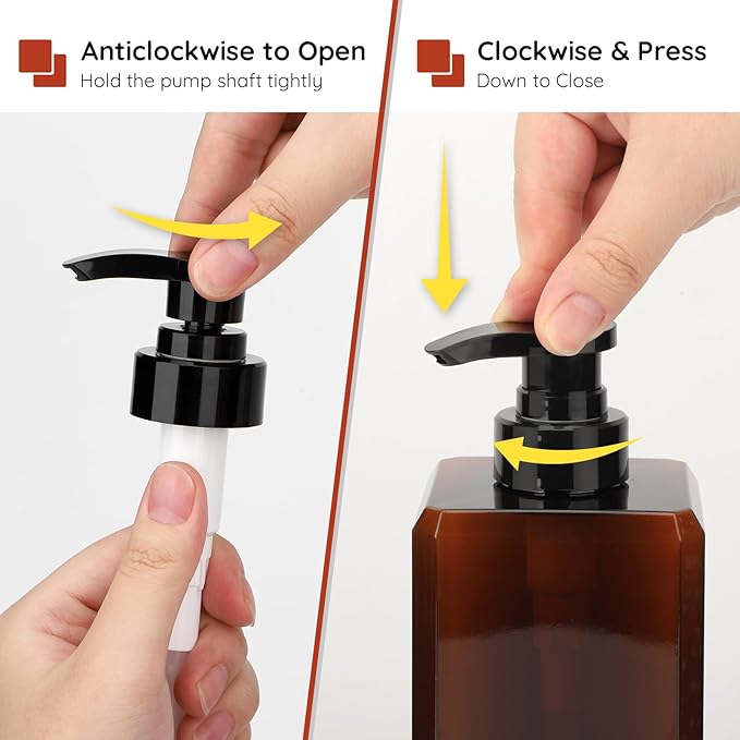 Segbeauty 33.8oz Amber Soap Dispenser Bathroom, 3pcs Plastic Soap Dispenser with Labels, Pump Bottles for Shampoo and Conditioner, 1000ml Large Square Lotion Pump Bottle Refillable Body Wash Container