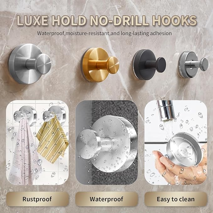 2025 Upgraded Drill-Free Suction Cup Hooks, Stainless Steel Suction Cup Hooks for Shower, Mirror, Wall, Bathroom, Glass, Hanging Towels - 4 Pack, Bright Silver