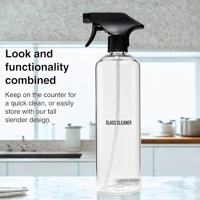 Public Goods Empty Glass Spray Bottle for Glass Cleaner | Refillable Spray Bottle for Cleaning | Made with Clear Borosilicate Glass for Windows, Mirrors | BPA Free | 24 Oz