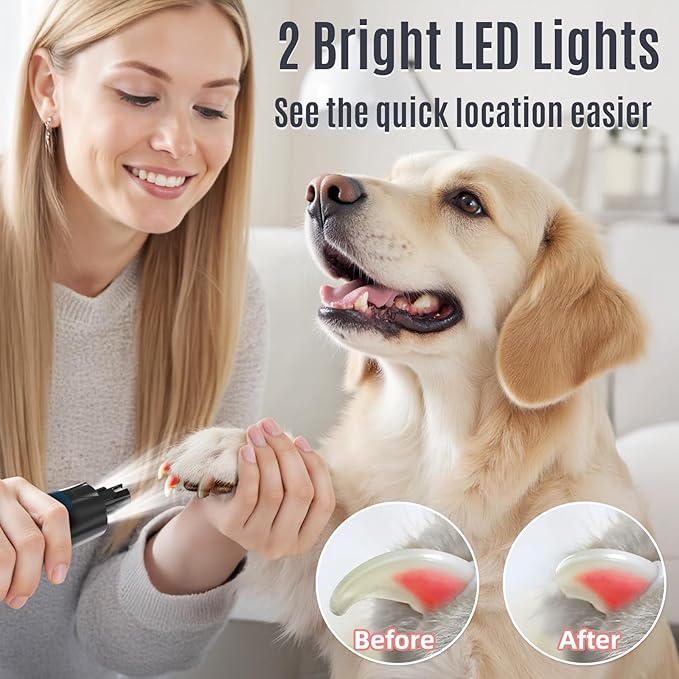 Casfuy New 6-Speed Dog Nail Grinder - 50% More Power Dog Nail Trimmers with 2 LED Lights Quiet 7h Running Time Electric Pet Nail Grinder File Toenail Grinder for Large Medium Small Dogs & Cats (DB)
