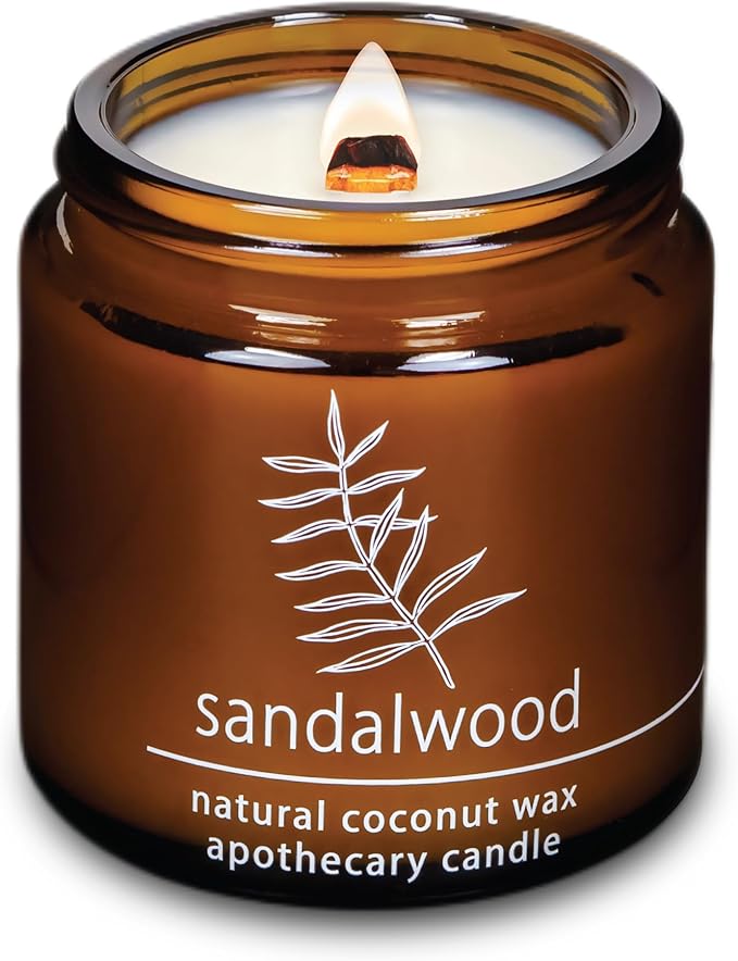 Hemlock Park Crackling Wood Wick Candle Handcrafted with Natural Coconut Wax (Small 4 oz, Sandalwood)