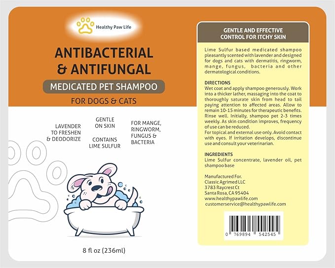 Classic's Lime Sulfur Pet Shampoo - Pet Care and Veterinary Solution for Itchy and Dry Skin - Safe for Dog, Cat, Puppy, Kitten, Horse