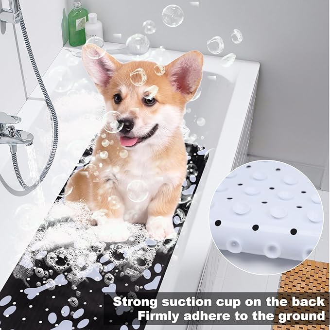 Dog Bath Mat for Tub Non-Slip Pet Bathtub Mat Fast Dry Dog Shower Attachment Mat Senior Friendly Dog Bath Supplies (Black