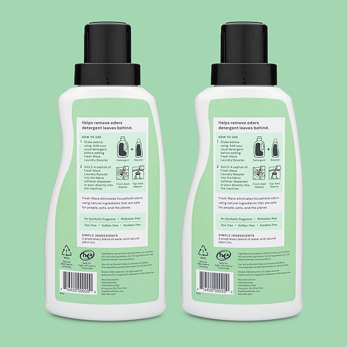 Fresh Wave Odor Removing Laundry Booster, 24 fl. Oz., Pack of 2 - Laundry Scent Booster, Safer Odor Relief, Natural Plant-Based Odor Eliminator, Pet Bedding, Activewear, Blankets & Fabrics