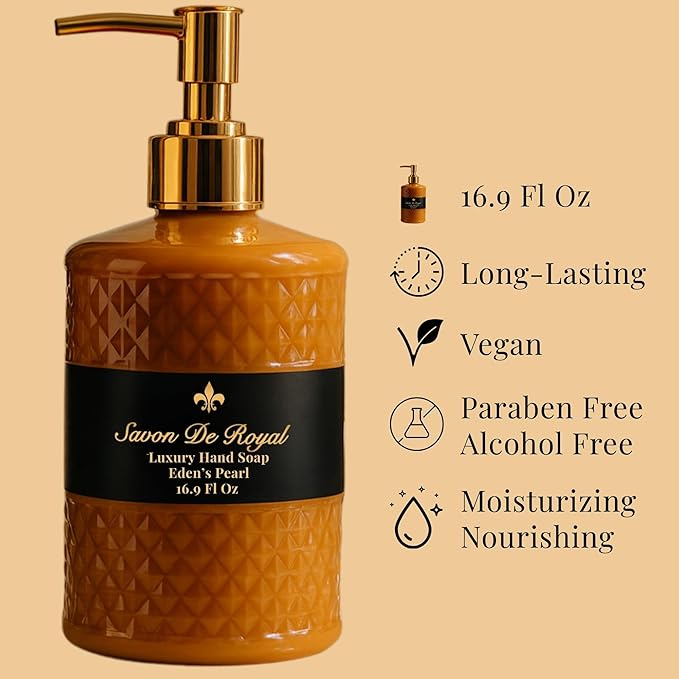 Luxury Liquid Hand Soap, Jasmine Scent, Moisturizing Vegan Kitchen & Bathroom Soap for Hand Wash, Gentle & Nourishing Formula, Refillable Bottle 16.9 Fl Oz, Eden's Pearl