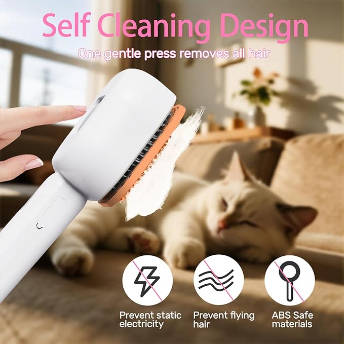 Pet Steam Brush for Cats, 4 in 1 Cat Brush for Long Haired Cats Kittens Dogs for Shedding Grooming Massage Self Cleaning (White Orange)
