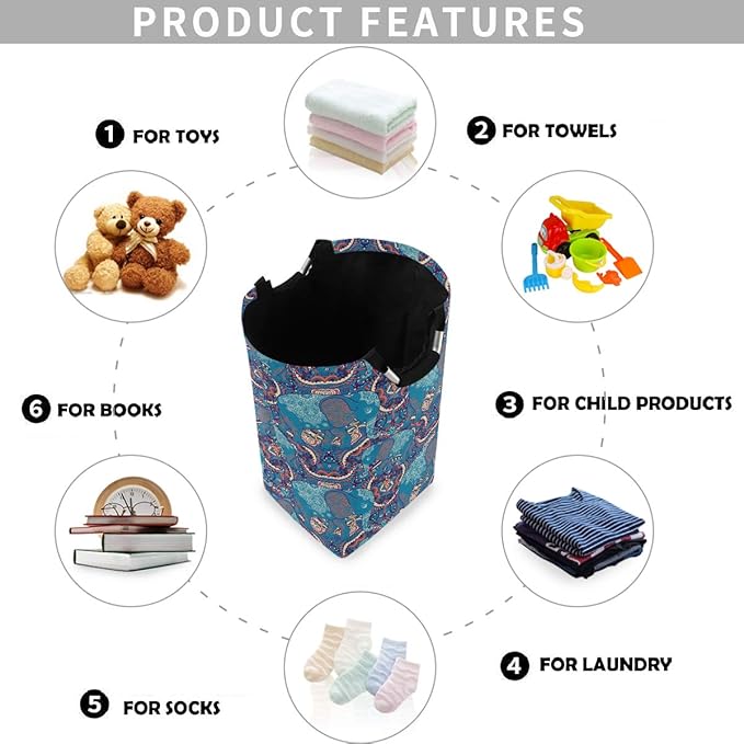 visesunny Vintage Elephant Animal Large Laundry Bag Collapsible Oxford Fabric Laundry Hamper Foldable Portable Laundry Basket with Handles for Bathroom, Bedroom, Home
