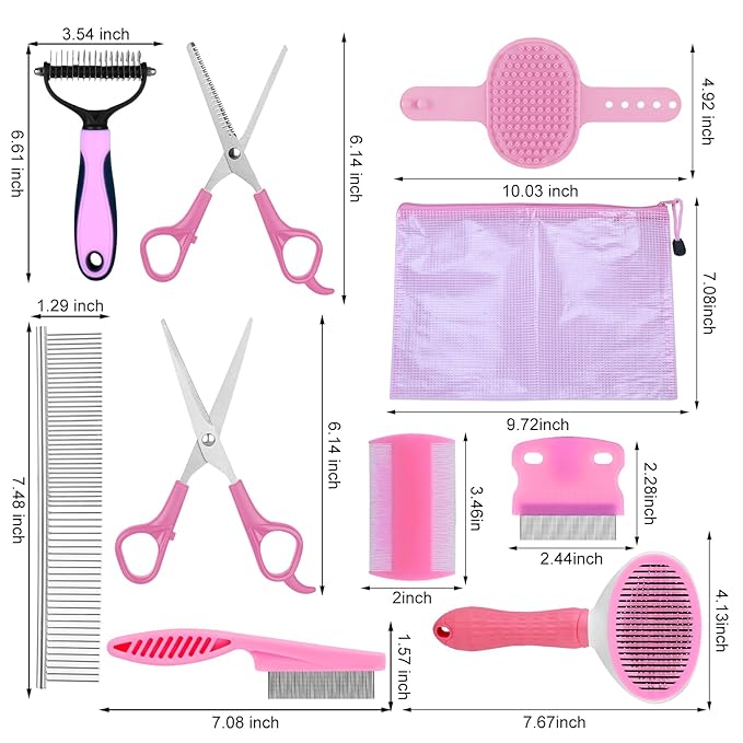 Complete Pet Grooming Solution by Dog - 9PCS Kit with Slicker Brush, Deshedding Tool, and Grooming Comb for All Breeds and Sizes, Promotes Healthy Skin and Coat