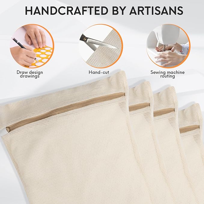 4-Piece Medium Durable Organic Cotton Mesh Laundry Bags with Sturdy Zippers and Breathable Mesh are Delicate Laundry Bags for Underwear, Clothes, Pants and Socks