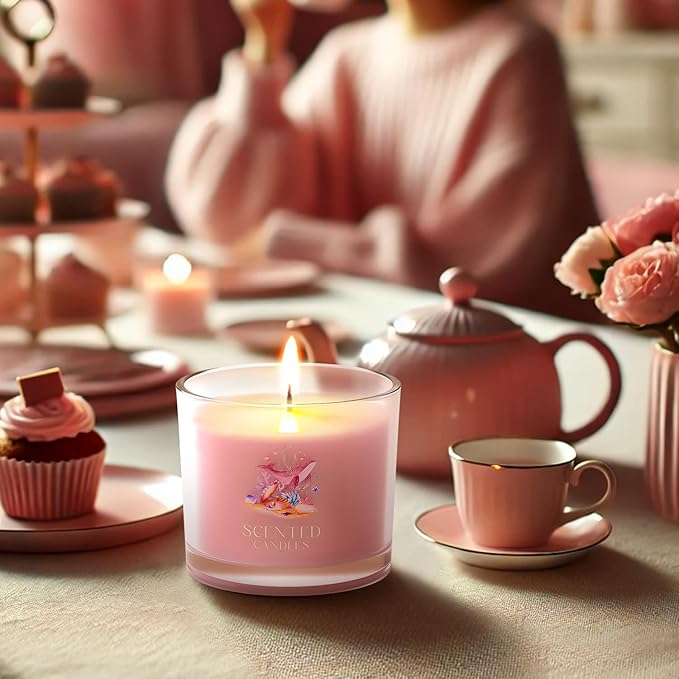 Scented Candles Gifts for Women, Candle Gift Set for Her, 3 Pink Ocean Candles, Birthday Gifts for Women/Men (Pink, 7 oz)