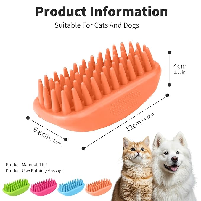 Bath Brushes for Pet Grooming & Massage,Rubber Scrubbing Brush for Dogs,Pet Silicone Shampoo Brush,Ideal for Long & Short Haired Dogs and Cats, Essential Puppy Accessory,Orange