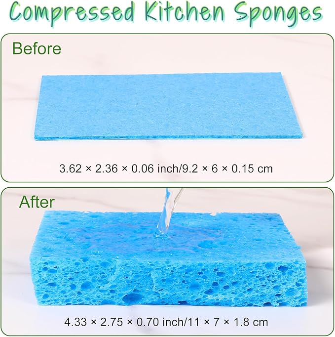 100 Pack Multi-Purpose Sponge Pads, Kitchen Sponge Bulk Reusable Absorbent Compressed Wood Pulp Dish Sponges for Cleaning, Effective Clean The Surface Stains Without Scratching for Kitchen Bath