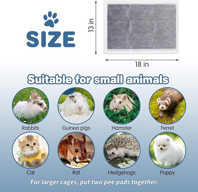 kathson 20 Pcs Guinea Pig Cage Liners Disposable 13" x 18" Rabbit Disposable Potty Training Pad Super Absorbent & Leak-Free Pet Supplies for Bunny Kitten Small Dog Guinea Pig