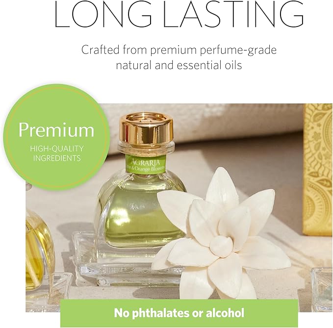 AGRARIA Citrus & Floral PetiteEssence Collection, Handmade Sola Flower Reed Diffuser Set of 3, Luxury Home Fragrance Scented Oil Diffuser Gift Set