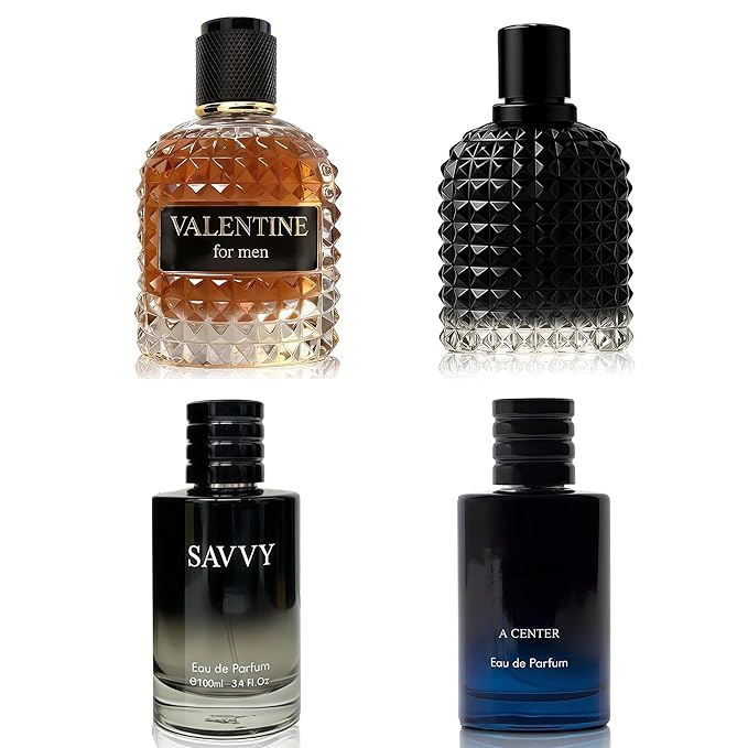 Men's Cologne Include 4 Variety Pack Perfume Gift Set- 3.4 Fl Oz Each Eau De Parfume Tobacco,Musk,Woody,Masculine Scent Long Lasting Fragrance(MilanoMR&Salva&Sa&ValentUr)