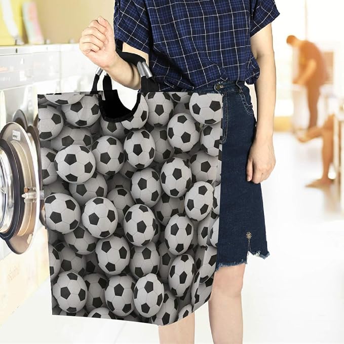 visesunny Collapsible Laundry Basket Soccer Ball 3D Print Large Laundry Hamper Oxford Fabric Dirty Clothes Toy Organizer with Handle For Bathroom Bedroom Kids Room Dorm