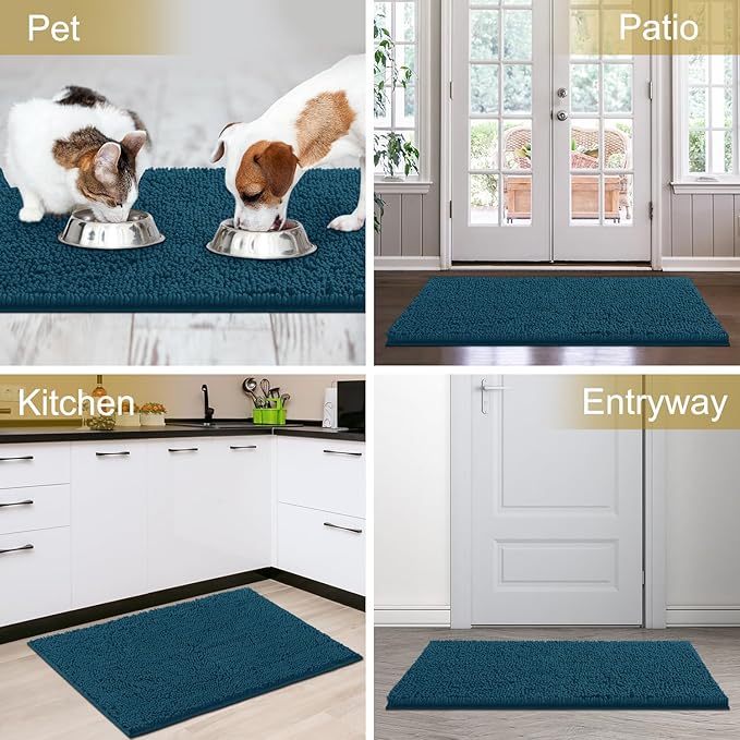 IM HOME Chenille Absorbent Outdoor Doormat 71" x 25", Washable Muddy Door Mats for Dog Non Slip Heavy Indoor Doormat Soft Front Inside Doormats for Entryway, Mud Dog Paws, Patio Teal Blue